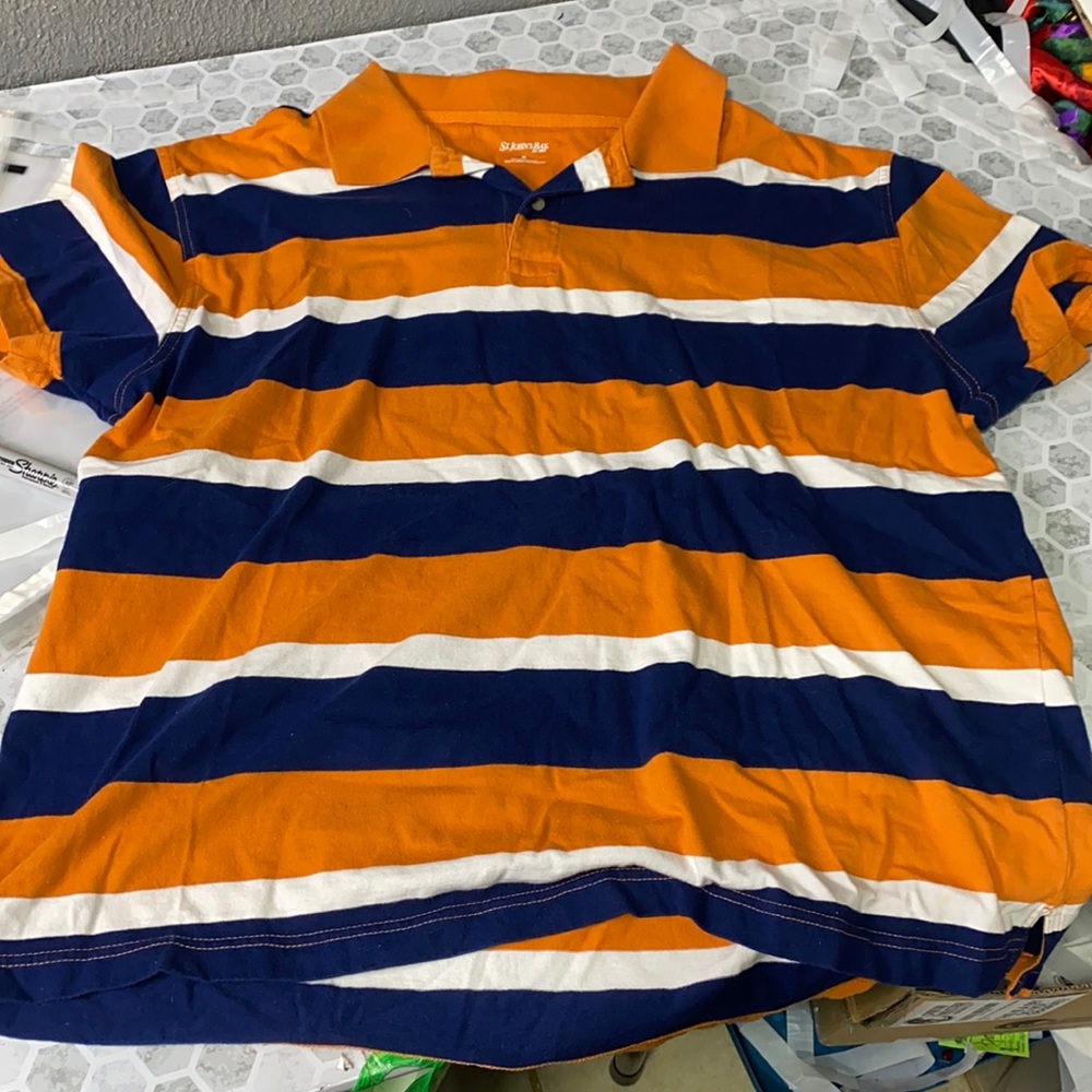 St Johns Bay XL Orange White Navy Blue Short Sleeve Collared Polo Top
